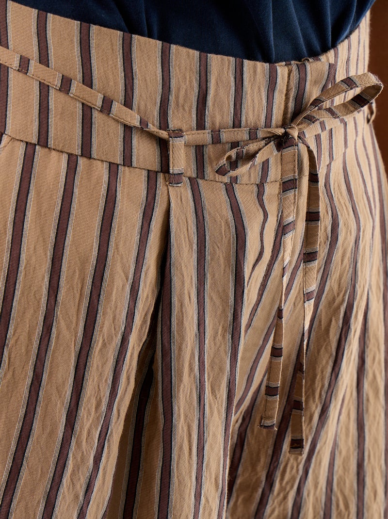Wide-leg striped high-waisted Bermuda shorts Beige - Kiabi