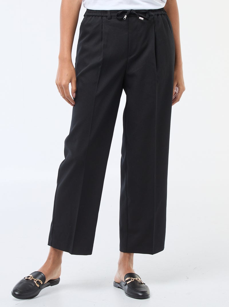 Wide-Leg Trousers with Elasticated Waistband + Tie Fastening Black - Kiabi