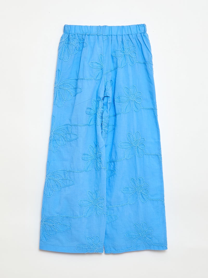Wide-leg trousers with embroidery Blue - Kiabi