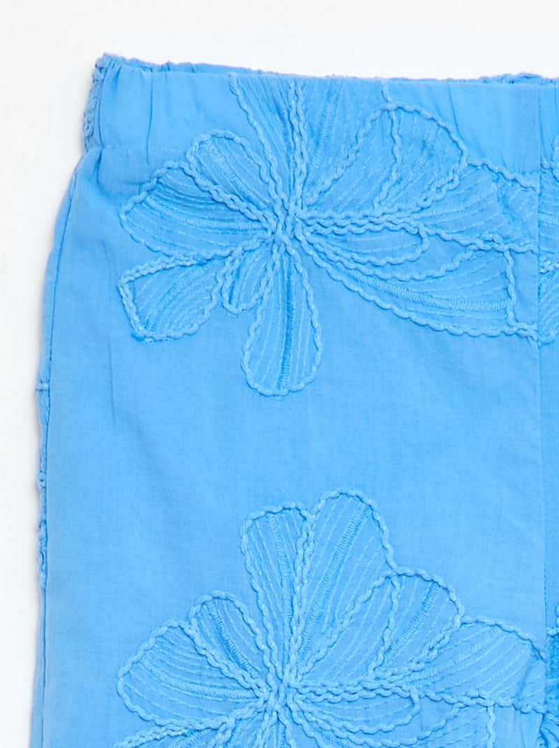 Wide-leg trousers with embroidery Blue - Kiabi
