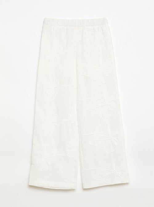 Wide-leg trousers with embroidery - Kiabi