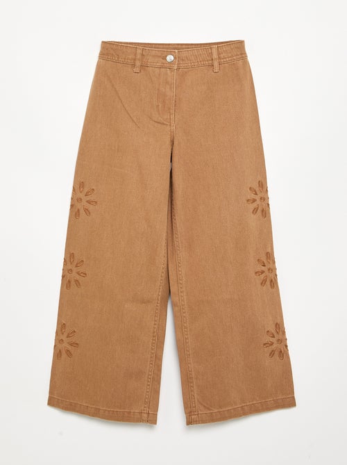 Wide-leg trousers with 'flower' embroidery - Kiabi