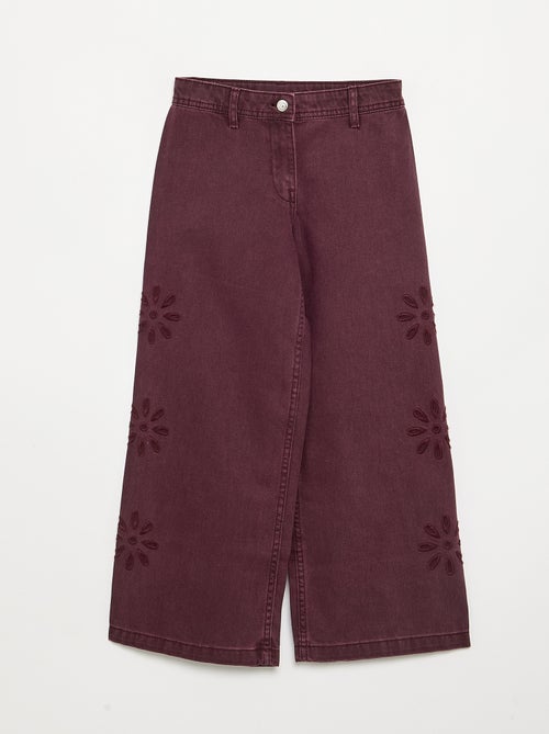 Wide-leg trousers with 'flower' embroidery - Kiabi