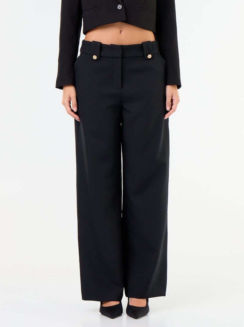 Wide-leg trousers with gold buttons Black - Kiabi