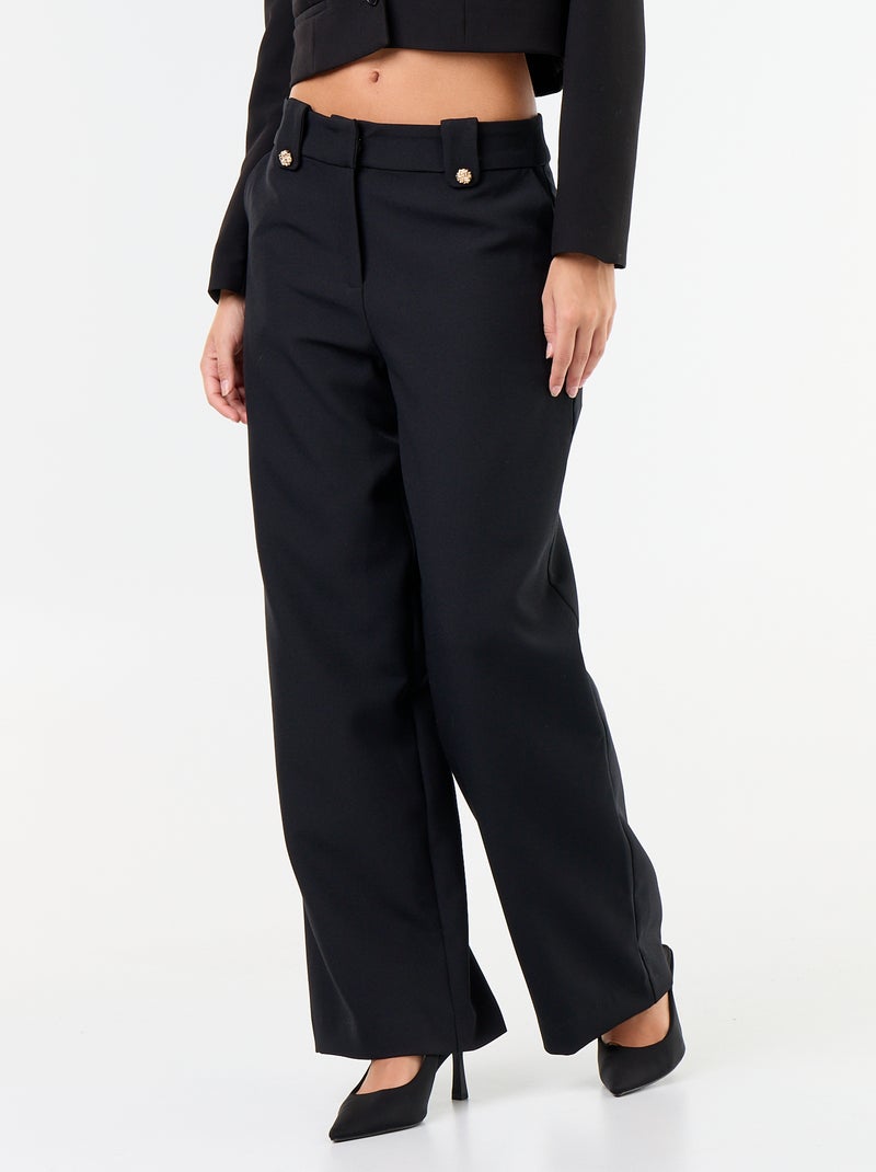 Wide-leg trousers with gold buttons Black - Kiabi