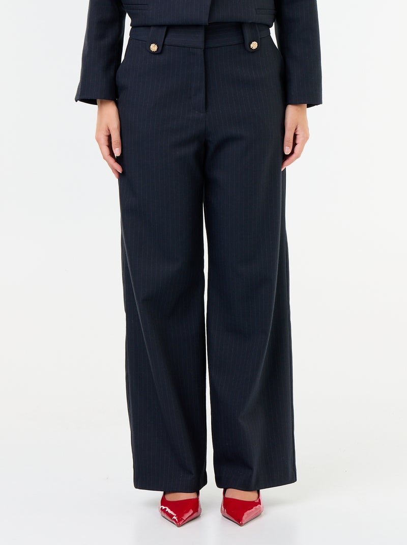 Wide-leg trousers with gold buttons Blue - Kiabi