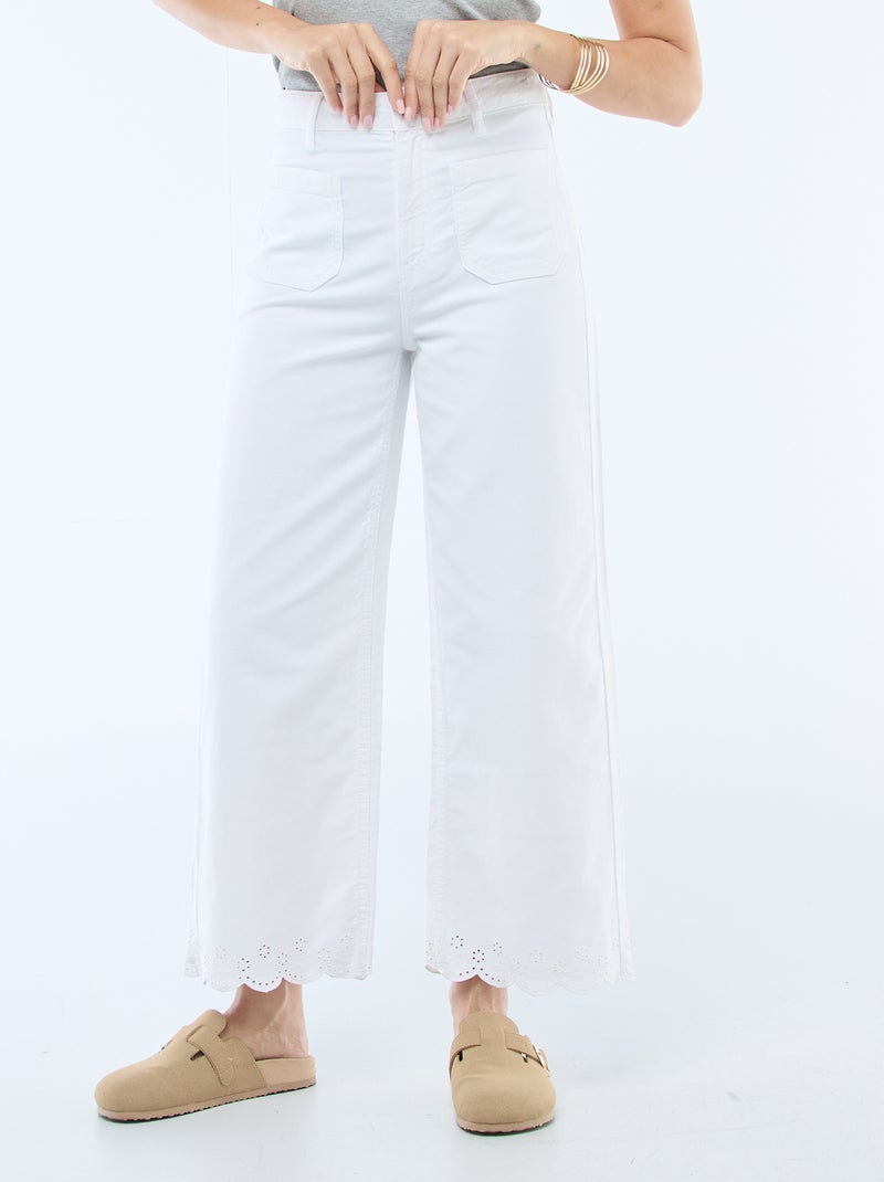 Wide Leg Trousers with Patch Pockets White - Kiabi