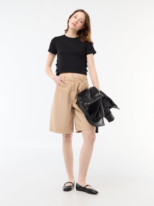 Wide-Leg Twill Bermuda Shorts - Kiabi