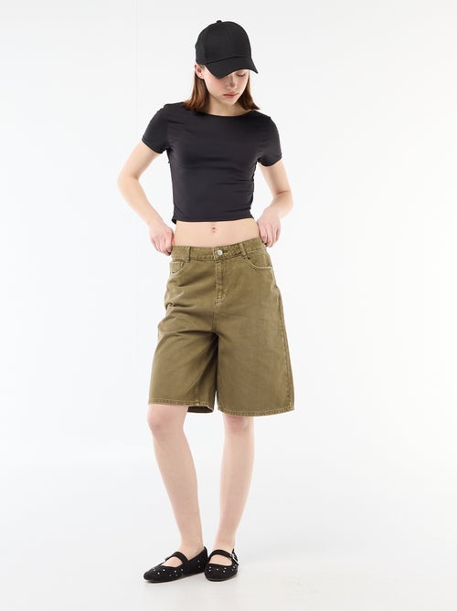 Wide-Leg Twill Bermuda Shorts - Kiabi