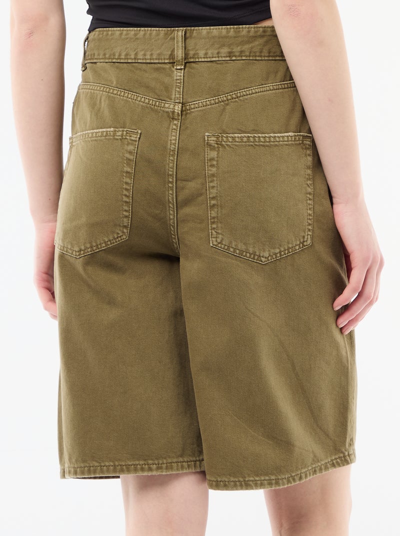 Wide-Leg Twill Bermuda Shorts Khaki - Kiabi