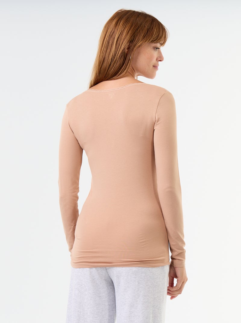 Women's Lace-Trim Round-Neck Night Tee Pack Beige - Kiabi