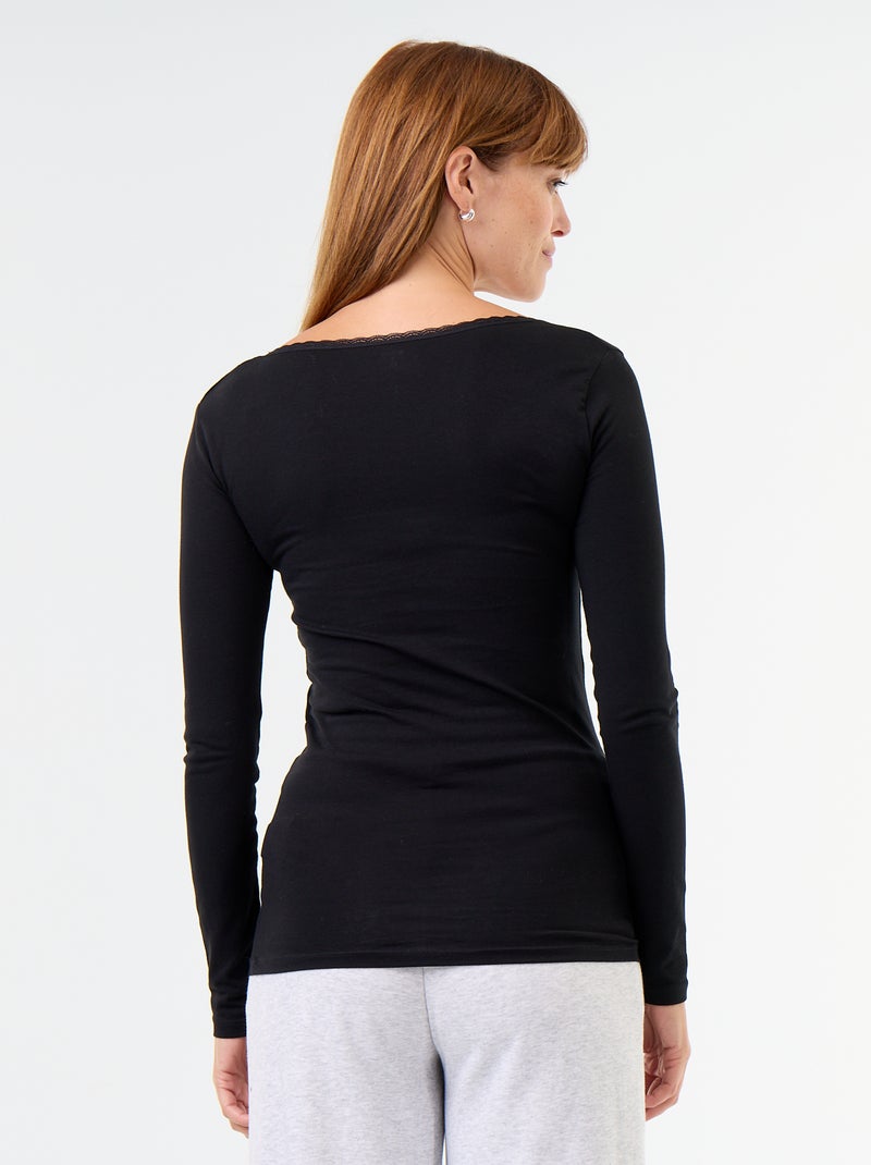Women's Lace-Trim Round-Neck Night Tee Pack Black - Kiabi