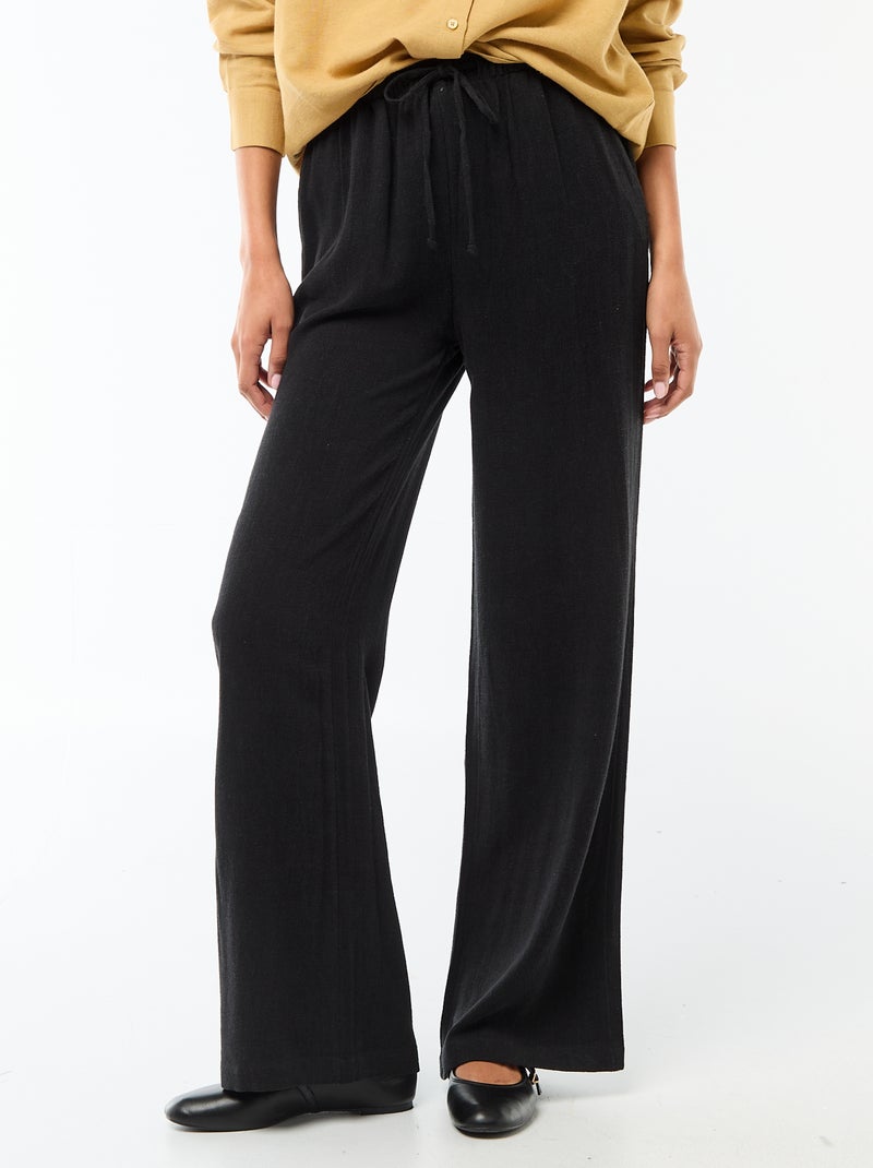 Women's wide-leg linen trousers Black - Kiabi