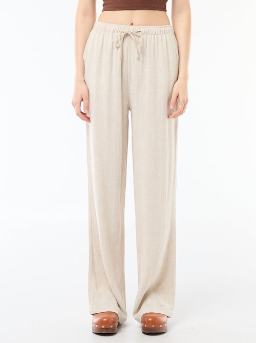 Women's wide-leg linen trousers with elasticated waist - Kiabi