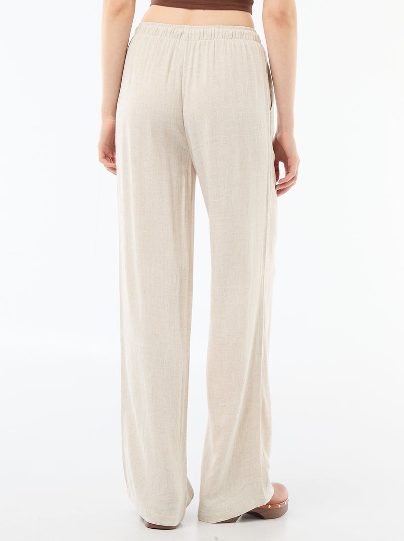 Women's wide-leg linen trousers with elasticated waist Beige - Kiabi