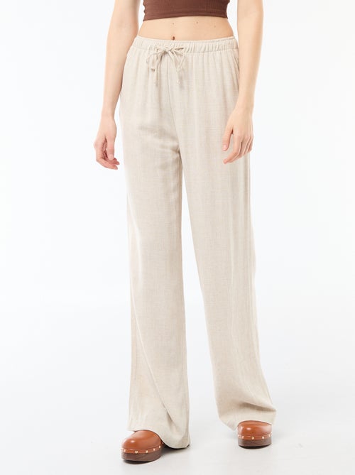 Women's wide-leg linen trousers with elasticated waist - Kiabi