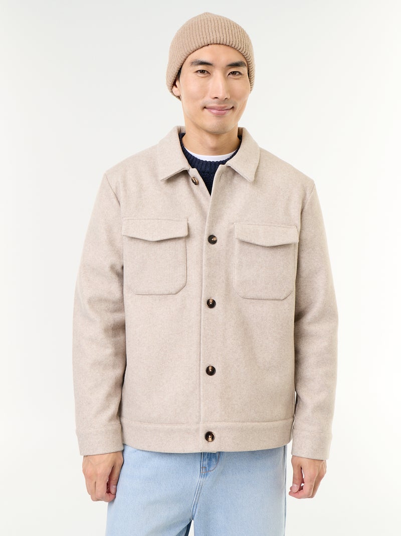 Wool-effect overshirt with chest pockets Beige - Kiabi