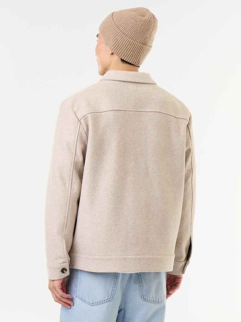 Wool-effect overshirt with chest pockets Beige - Kiabi