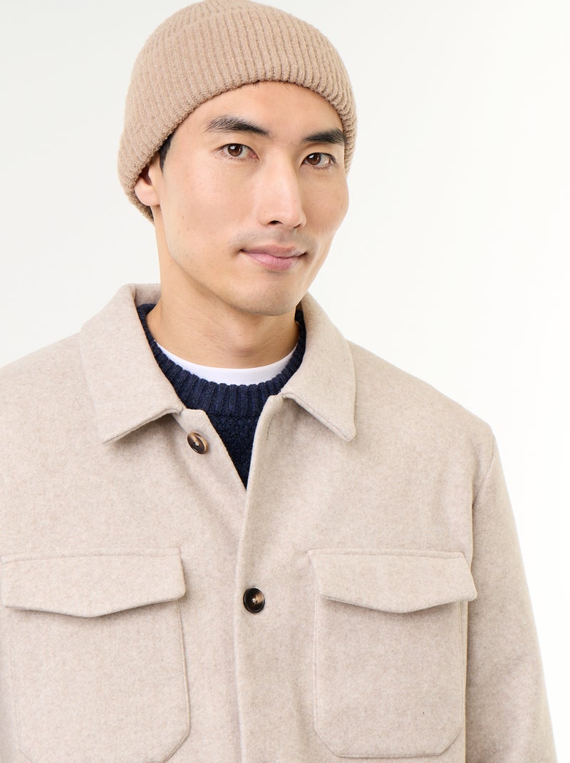 Wool-effect overshirt with chest pockets Beige - Kiabi
