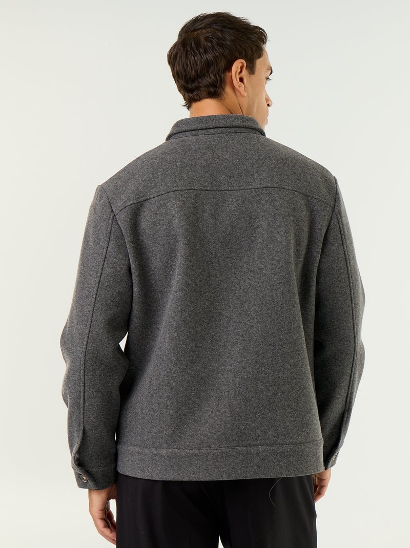 Wool-effect overshirt with chest pockets Grey - Kiabi