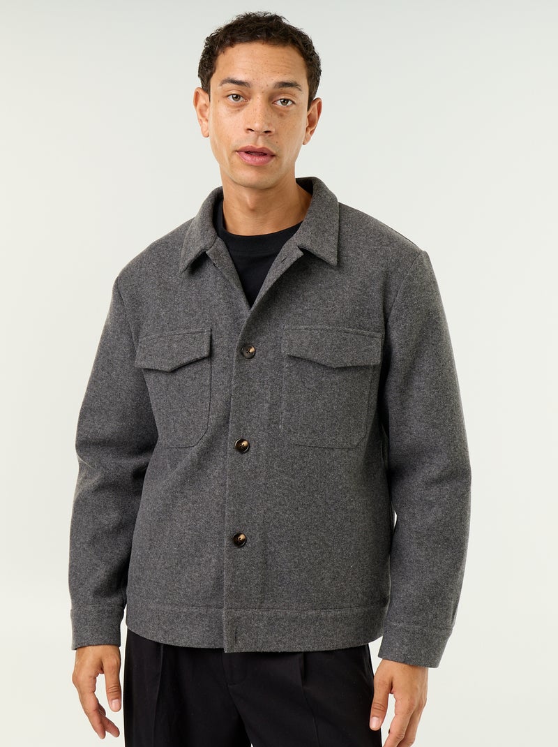 Wool-effect overshirt with chest pockets Grey - Kiabi