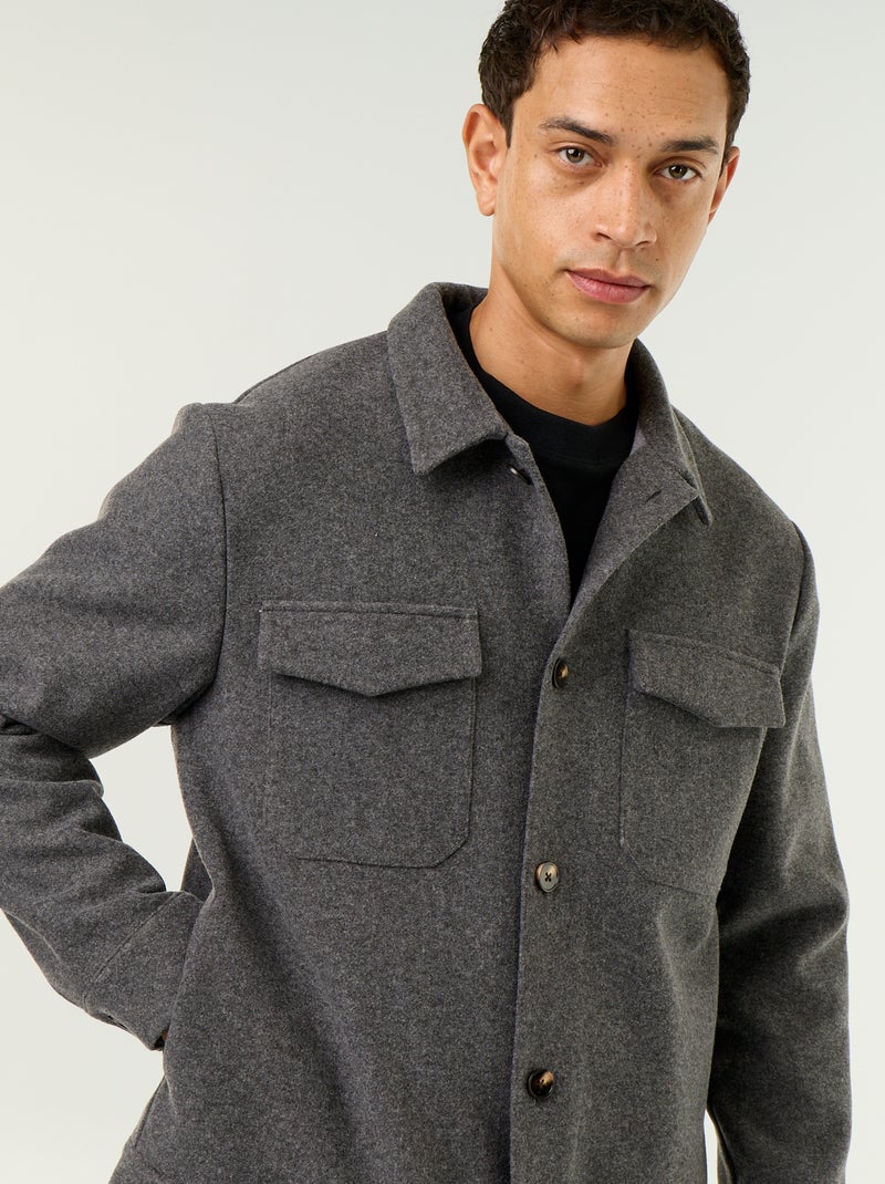 Wool-effect overshirt with chest pockets Grey - Kiabi