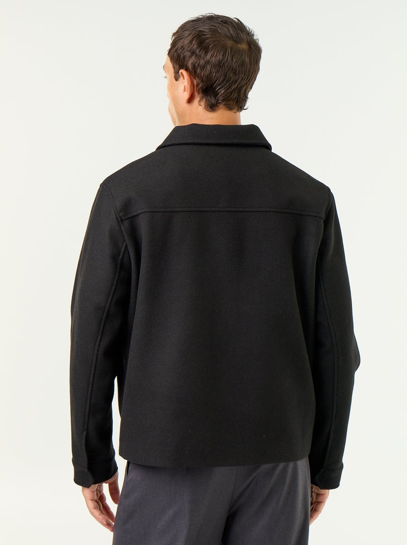 Wool-look shirt collar jacket Black - Kiabi