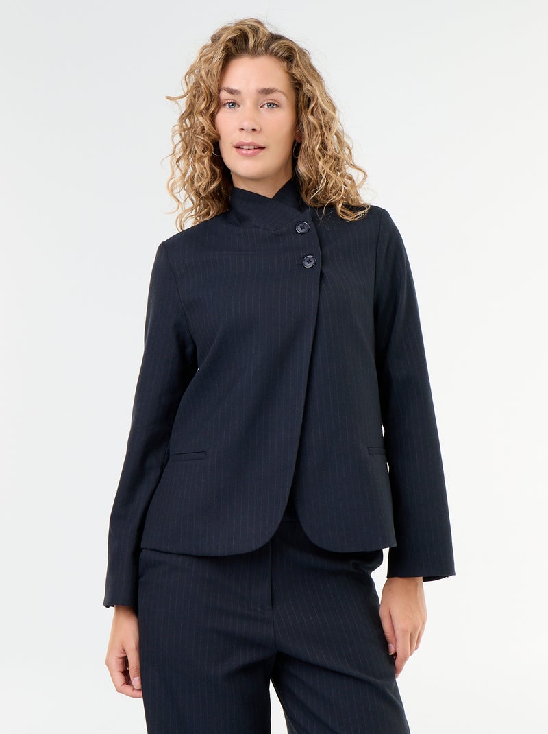 Wrap Effect Stand-Up Collar Blazer Blue - Kiabi