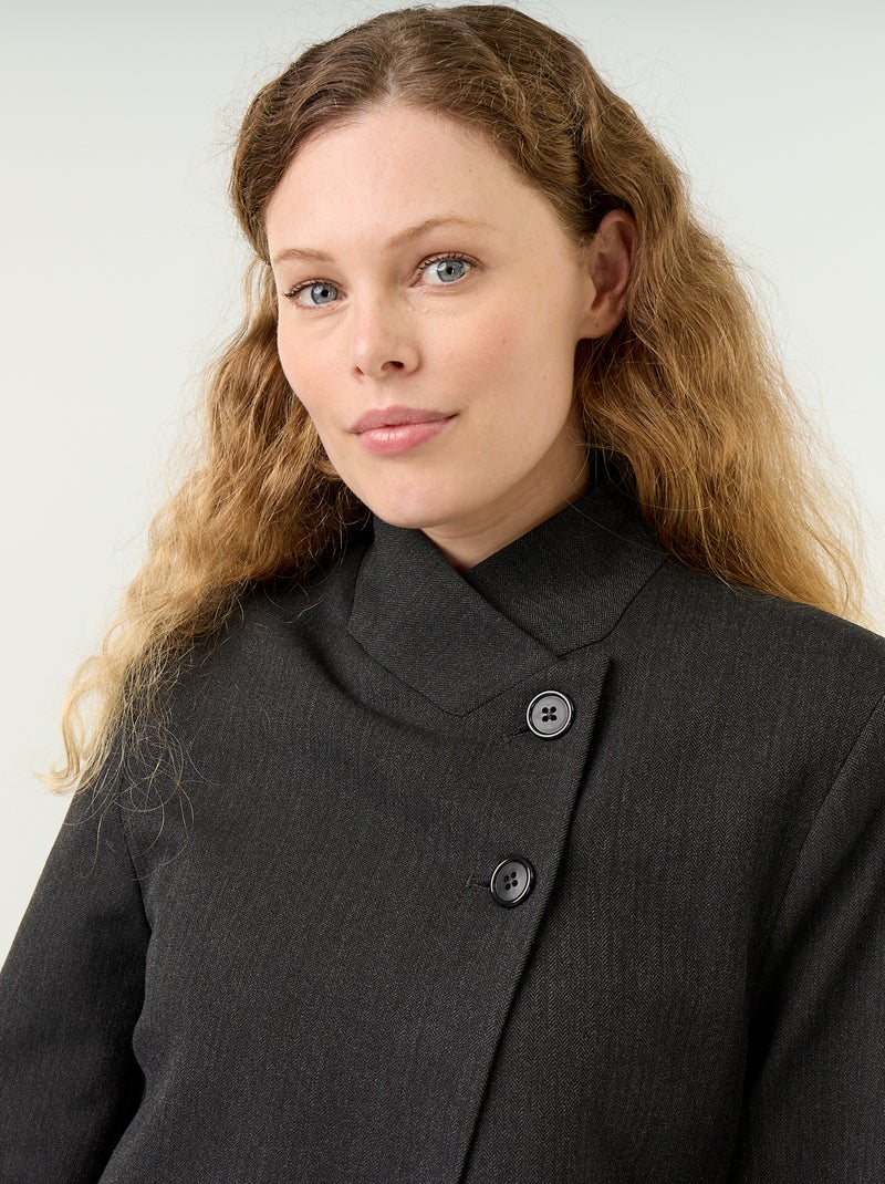 Wrap Effect Stand-Up Collar Blazer Grey - Kiabi