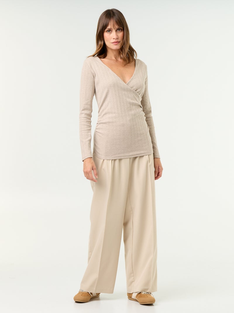 Wrap-neck nursing t-shirt Beige - Kiabi