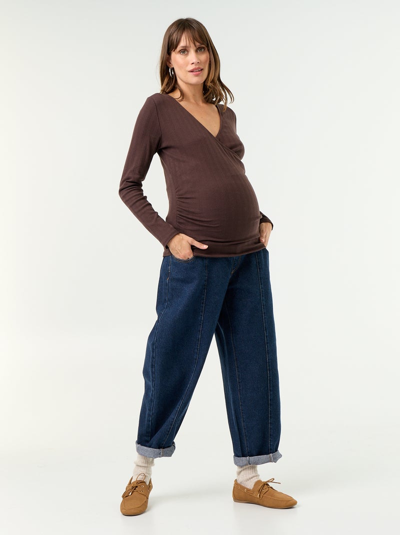 Wrap-neck nursing t-shirt Brown - Kiabi