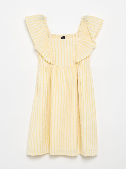 Yellow Striped Dress with Ruffled Sleeves - Kiabi