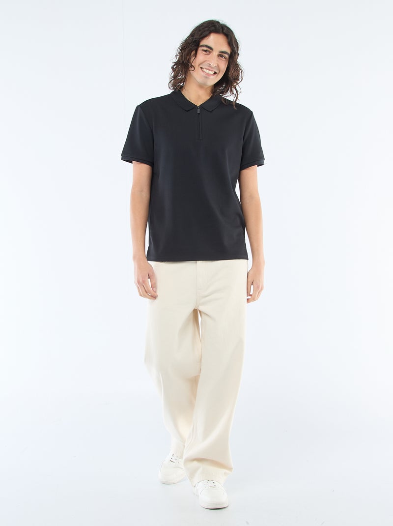 Zip-Neck Polo Shirt Black - Kiabi