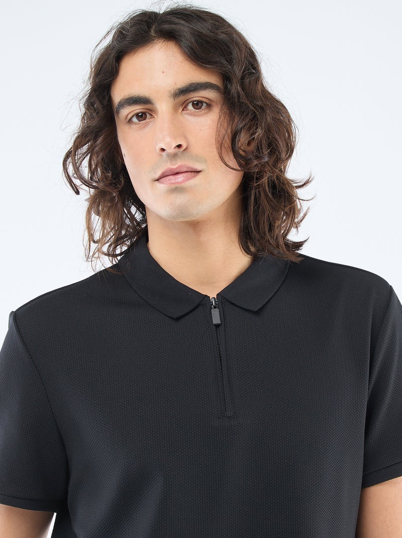 Zip-Neck Polo Shirt Black - Kiabi