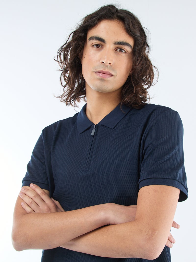 Zip-Neck Polo Shirt Blue - Kiabi