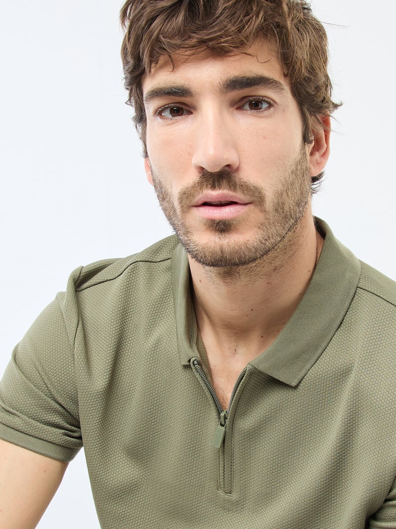 Zip-Neck Polo Shirt Green - Kiabi