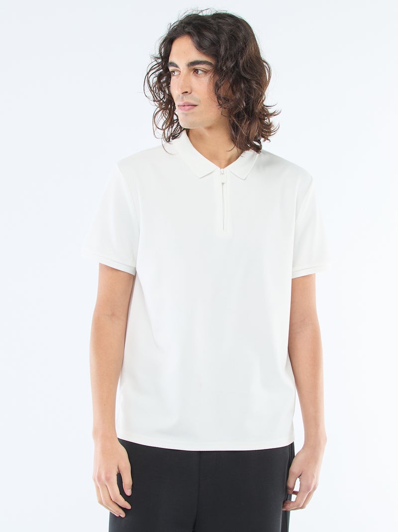 Zip-Neck Polo Shirt White - Kiabi