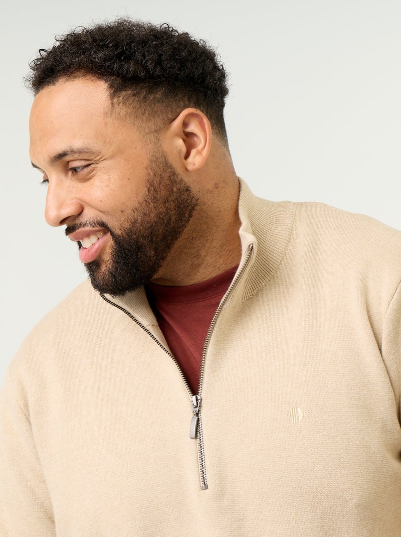Zip-Neck Sweater Beige - Kiabi