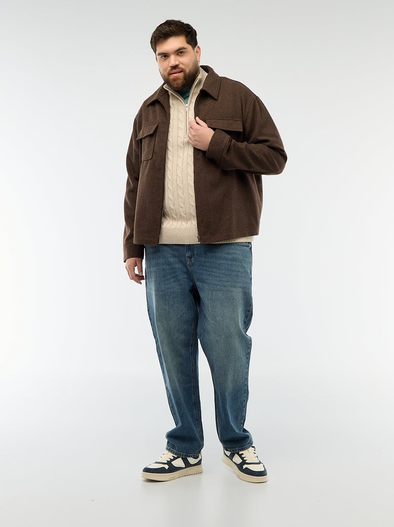 Zip-Up Overshirt with Flap Pockets Brown - Kiabi