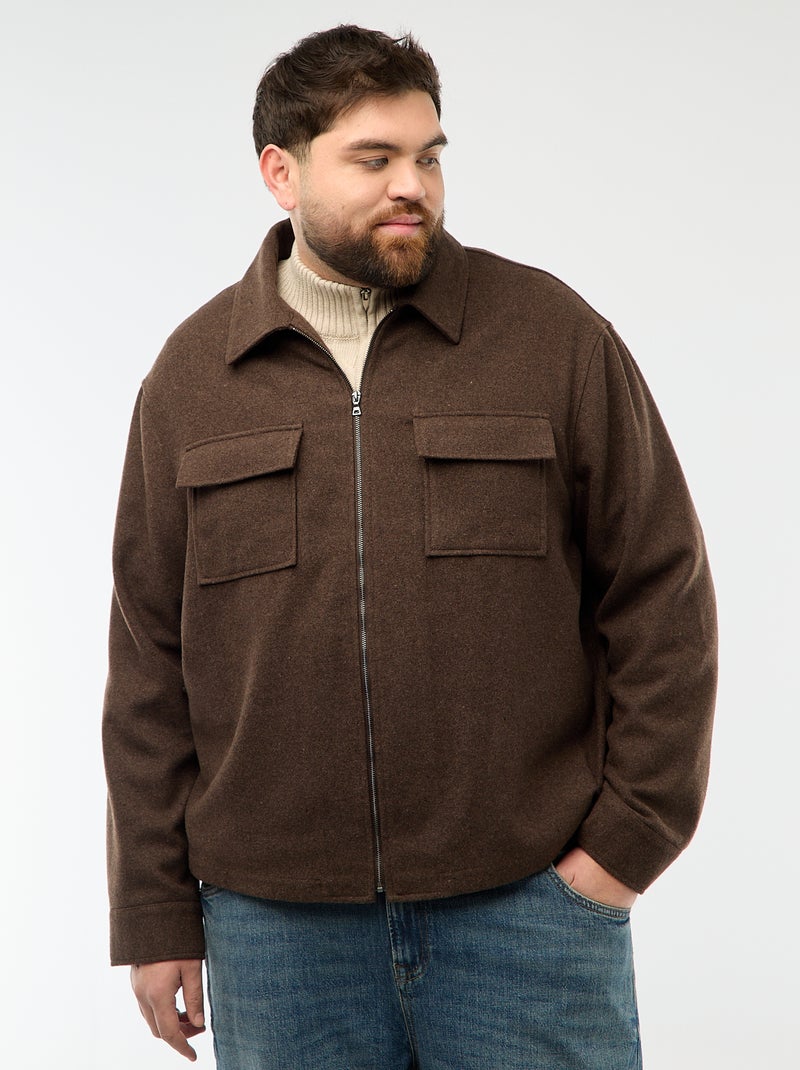 Zip-Up Overshirt with Flap Pockets Brown - Kiabi