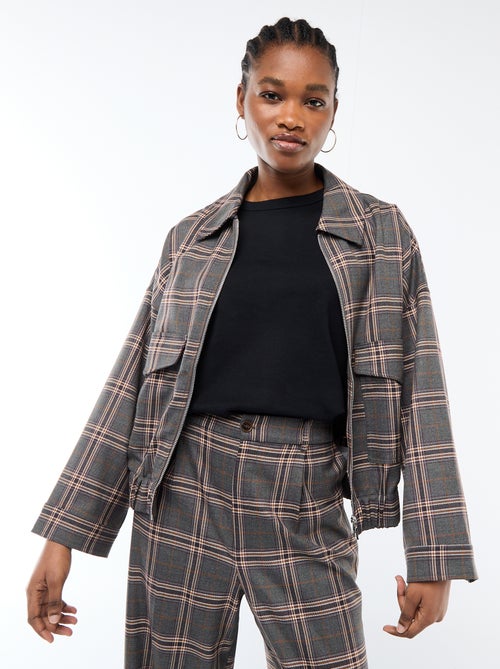 Zipped Checkered Jacket with Patch Pocket - Kiabi