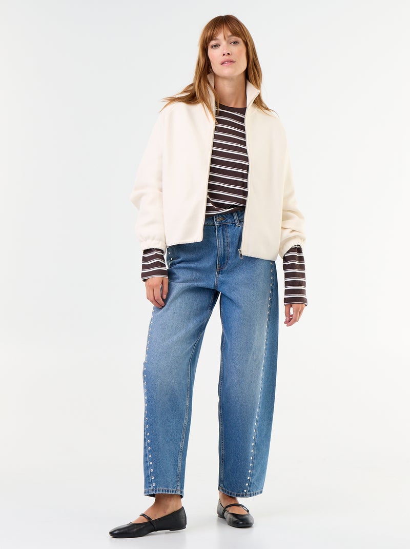 Zipped High-Neck Cardigan Beige - Kiabi