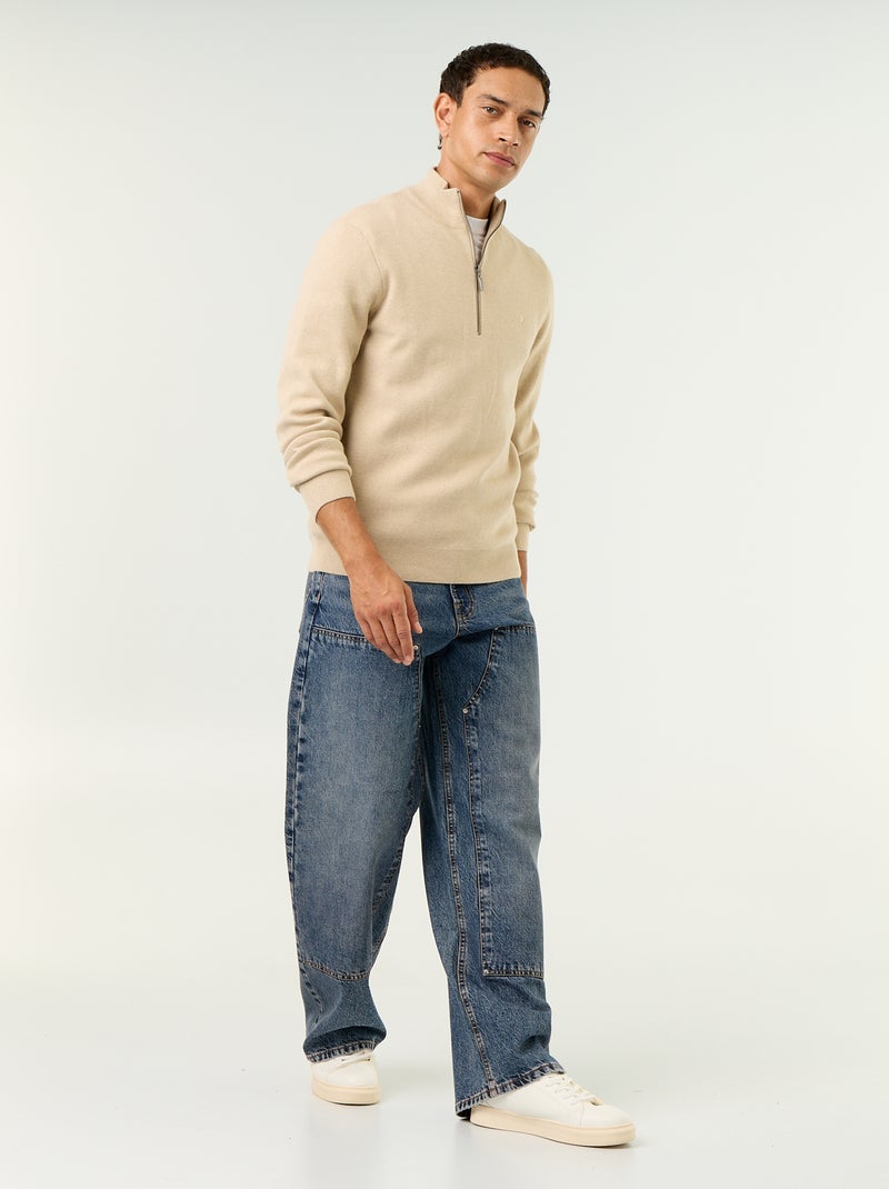Zipped High-Neck Sweater Beige - Kiabi