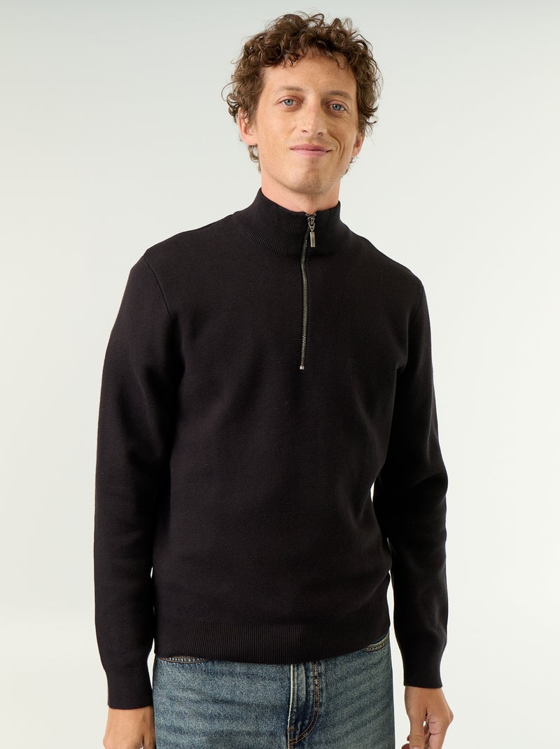 Zipped High-Neck Sweater Black - Kiabi