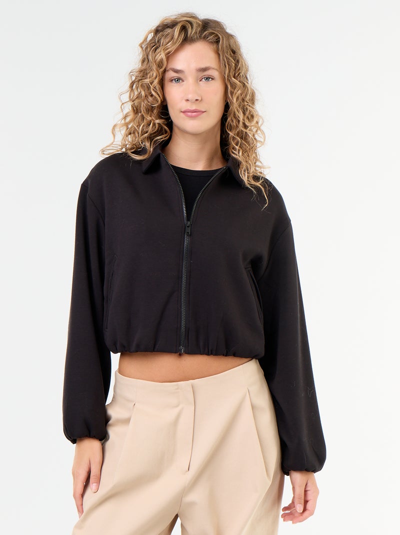 Zipper-Sweatshirt mit Hemdkragen Schwarz - Kiabi