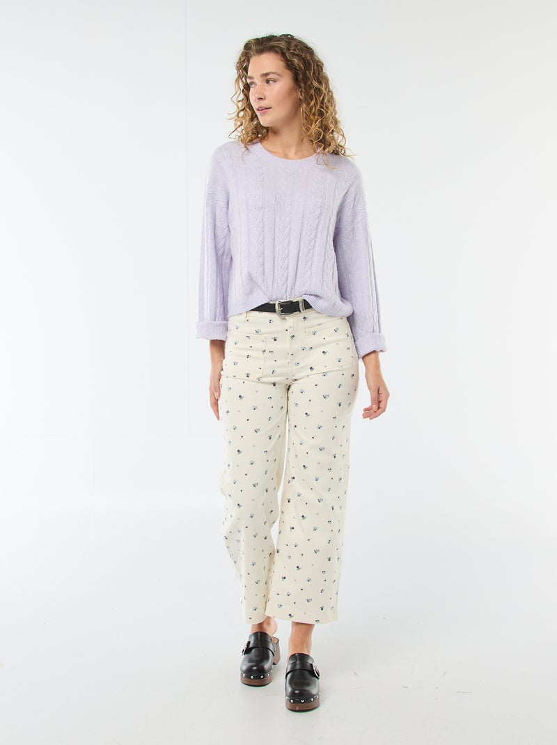 Zopfmuster-Pullover Lila - Kiabi