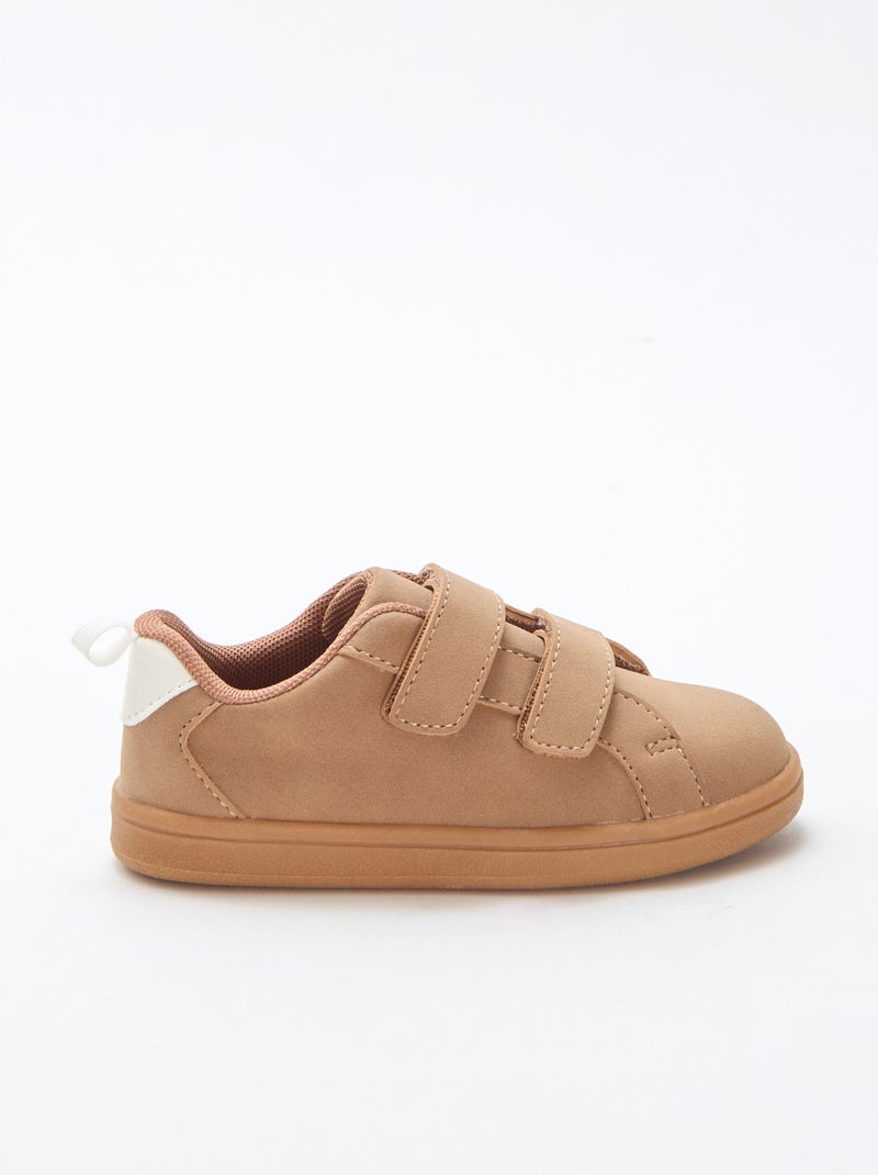 Zweifarbige Low-Top-Sneakers aus Wildlederimitat mit Klettverschluss Braun - Kiabi